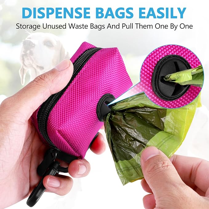 Dog Waste Bag Dispenser Pet Poop Bags Holder for Doggie Waste Bags Dispensers Soft Fabric Zipper Small Doggy Puppy Pouch for Leash Accessory Attachment with Carrier,Pink