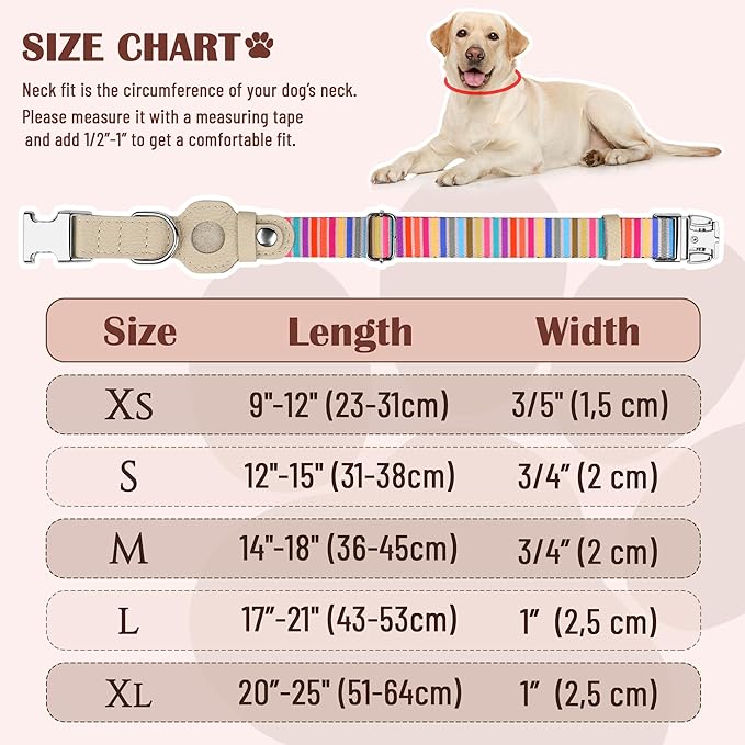 AirTag Dog Collar for Small Medium Large Breed - Adjustable Cute Pattern Dog Collar with Airtag Holder - Soft Leather Tracker GPS Apple Air Tag Pet Collars (X-Small, 9"-12" Neck Fit, Serape)