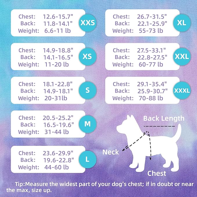 Breathable Dog Recovery Suit for Male/Female, Retro Sky Dye Dog Onesie for Abdominal Wounds, Cone E-Collar Alternative After Surgery to Anti-Licking, Professional Surgery Suit for Dogs