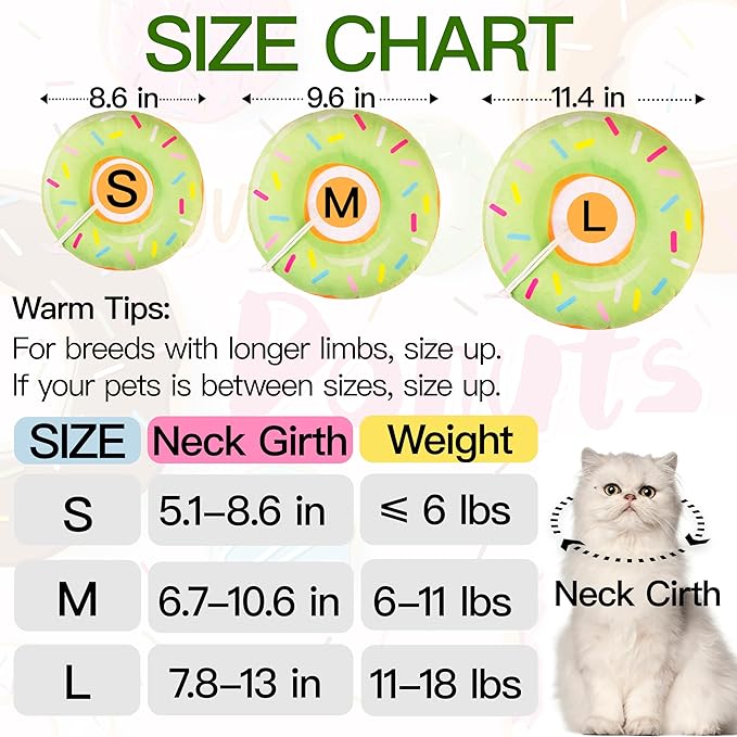 Cat Cone Collar Soft, Cute Cat Donut Collar After Surgery, Adjustable Kitten Recovery Cones to Stop Licking, Lightweight Neck Elizabethan Collars for Cats Kittens (Green, Small)