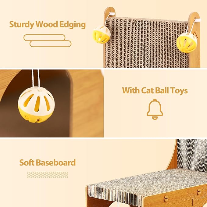 Cat Scratcher, Cat Scratching Board, L Shaped Vertical Cat Scratcher for Wall and Couch Protection, Cat Cardboard Scratcher with 4 Ball Toys for Indoor Cats