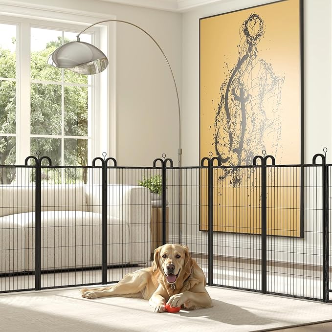 Dog Playpen Outdoor 24 Panels Heavy Duty Dog Fence 47" Height Anti-Rust with Doors Portable for RV Camping Yard, Total 54FT, 227 Sq.ft, Snowy Black