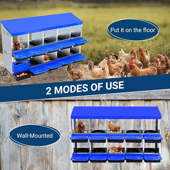 Chicken Nesting Box, 10 Hole 2 Layer Hen Nest Boxes, Roll Away Eggs Laying Boxes,Cleanable Pull Out Hen Roosting Boxes