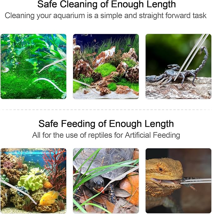 Aquarium Tweezers Extra Long 15 inches Feed Tong clamps - FEITA Straight and Curved Stainless Steel 38cm Tweezers Set for Fish Tank Plants Aquascape Tools & Reptile Feeding Tongs - Sliver 2Pcs