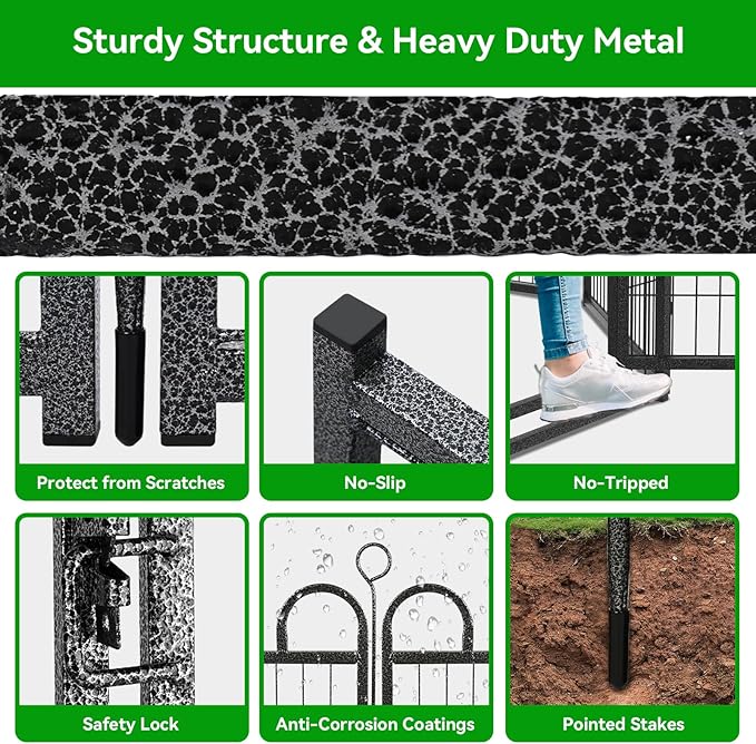 Dog Playpen Outdoor 24 Panels Heavy Duty Dog Fence 32" Height Anti-Rust with Doors Portable for RV Camping Yard, Total 54FT, 227 Sq.ft, Snowy Black