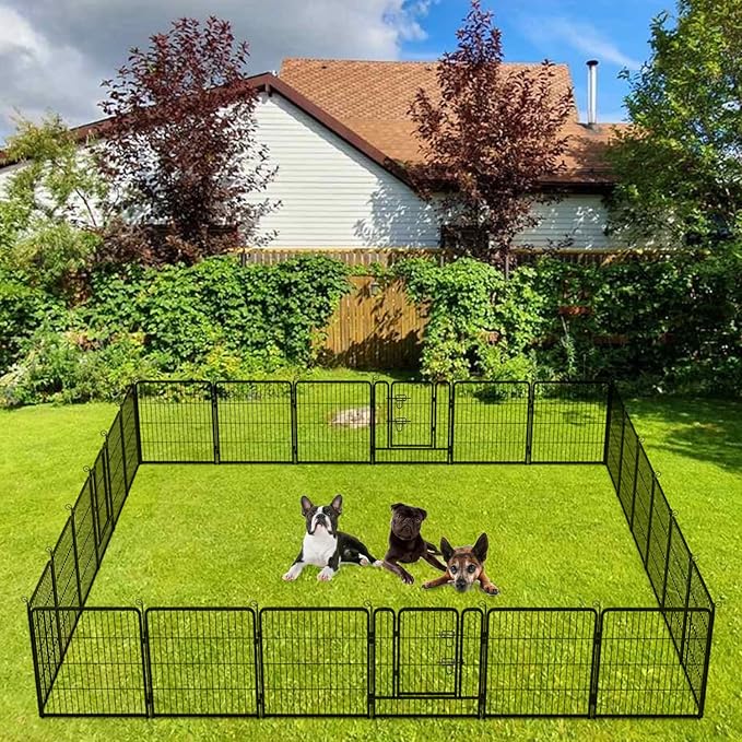BestPet Dog Playpen Indoor 32 inch 24 Panels Metal Dog Pen Pet Dog Fence Outdoor Exercise Pen with Doors,Pet Puppy Playpen for RV Camping Yard, Black