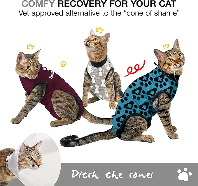 Bellyguard Cat Recovery Suit Female and Male, Comfy Onesie After Surgery, Kitten Clothes for Post-Op Care, Neuter and Spay Healing Outfits for Cats Only – Comfortable Kitten and Adult Cone Alternative