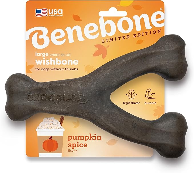 Benebone Pumpkin Spice Wishbone – Limited Edition Flavor, Durable Dog Chew Toy for Aggressive Chewers, Made in USA, Large