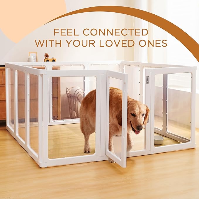 Citylife Clear Acrylic Plastic Dog Playpen Indoor,for Puppy Cat Rabbit Ferret Transparent Pet Pen,Easy Assemble Whelping Crate Kennel Cage Enclosure for Small & Medium Dogs 12 Panels
