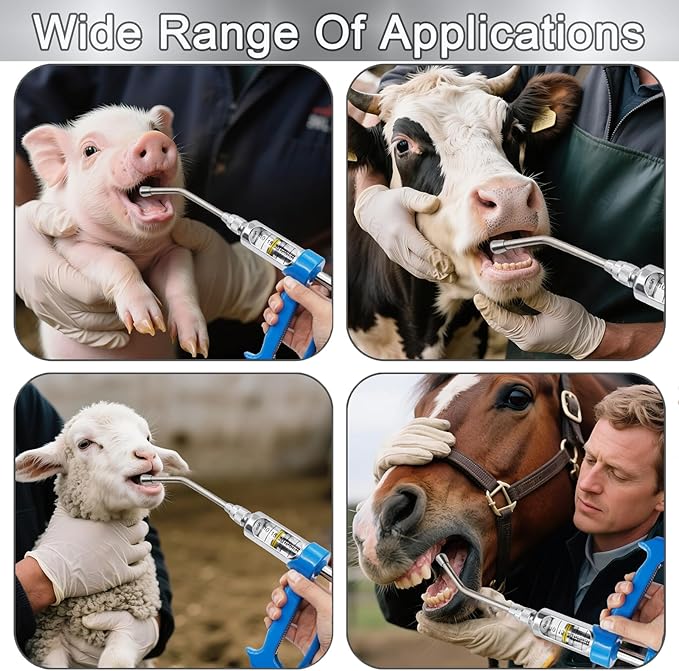 20ML Veterinary Metal Feeding Gun, Continuous Drench Gun Dosing Device Veterinary Adjustable Medicine Dispenser Husbandry Autonomous Feeding Tool, for Pig Cow, Sheep, Horse (Blue, 20ML No Bottle)