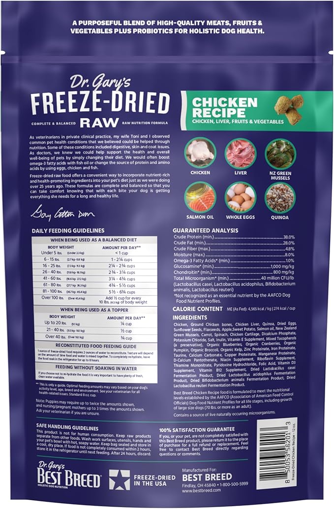 Best Breed Dr. Gary's Freeze-Dried Raw Food, Topper and Treat: Chicken Recipe - 12 oz.
