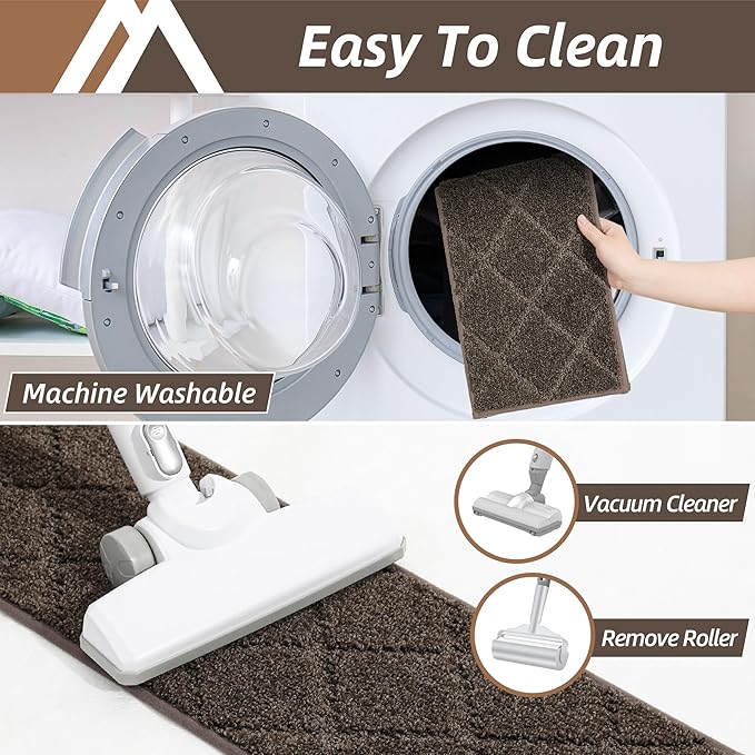 COSY HOMEER Edging Stair Treads Non-Slip Carpet Mat 28inX9in Indoor Stair Runners for Wooden Steps, Edging Stair Rugs for Kids and Dogs, 100% Polyester TPE Backing (7pc, Brown)