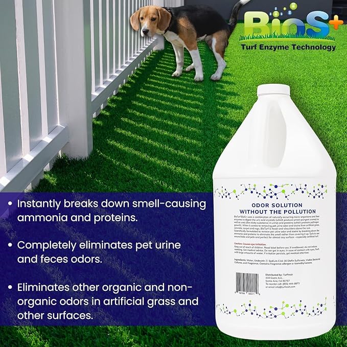 BioS+ Odor Eliminator Concentrate – Artificial Turf Cleaner for Pet Urine Outdoor & Yard Deodorizer for Dog Urine and Waste – Enzyme Formula, Safe for Pets, Kids & Plants – 1 Gallon