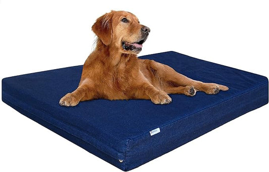 Dogbed4less Extra Large Orthopedic Memory Foam Dog Bed for Large Dogs with Durable Waterproof Internal Case, Removable Washable Denim Cover and Bonus Pet Bed Cover, 47X29X4 Fits 48X30 Dog Crate, Blue