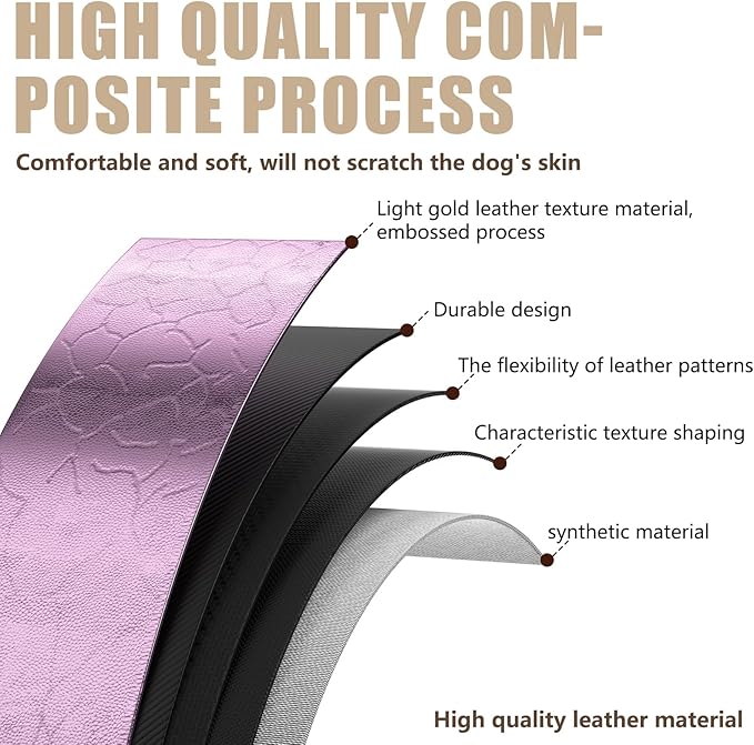 AirTag Dog Collar - Leather Dog Collar with Airtag Holder | IP68 Waterproof AirTag Holder with Metal Buckle, Comfortable GPS Dog Collars Tracker for Medium Large Dogs (Rose Gold, L)