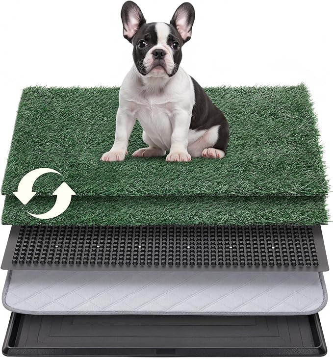 Dog Grass Pad with Tray, 30"x20" Medium Grass Pad for Dogs Potty with 2pcs Artificial Grass, Indoor Dog Litter Box for Balcony Apartment, Realistic, Washable, Less Odor