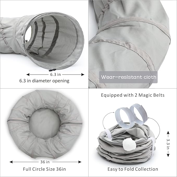 AUOON Cat Play Tunnel - Round Cat Tunnel with Bed | Interactive Cat Toys for Indoor Cats Kitten Kitty Puppy Rabbit Ferret (Light Grey)