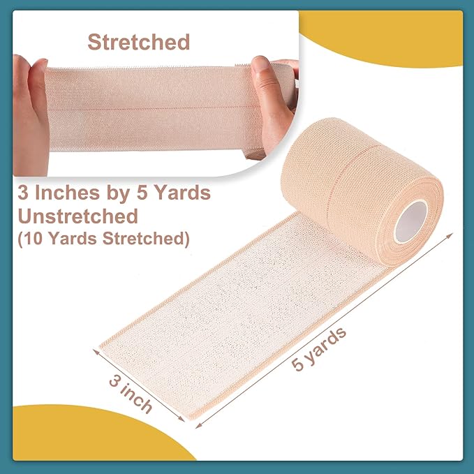 4 Rolls Elastic Tape Adhesive Elastic Tape Self Adhesive Bandage Wrap Flexible Stretch Bandages for Sports Ankle, Knee and Wrist Sprains Animal Pets, 5 Yard (3 Inch in Width)