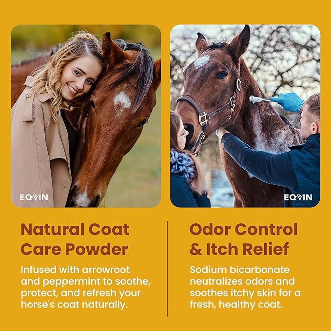 Coat Care Powder for Horses 8.4oz | Made in USA | Equine Skin Conditioner for Sweet Itch, Rain Rot & Skin Issues | Effective Dry Horse Shampoo & Daily Preventative | Herbal & Natural Formula