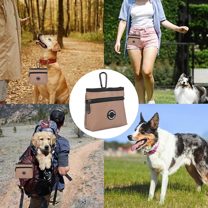 COOWONE Dog Treat Pouch with Pet Training Clicker, Detachable Dog Puppy Training Treat Bag, 900D Oxford Cloth Magnetic Closure Small Dog Walking Bag for Travel or Outdoor Use (Coffee)