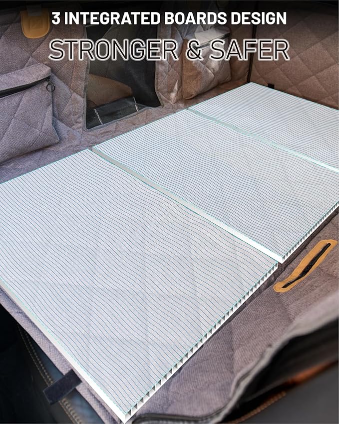 Back Seat Extender for Dog, Waterproof Dog Car Seat Cover for Back Seat, Hard Bottom Car Seat Cover, Large Space Hammock for Full-Size Crewcab Trucks, Pet Seat Cover Holds 450lbs(Grey)