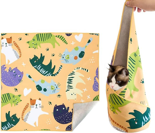 Cat Wrap for Grooming,Cat Wrap for Cutting Nails,Self-Adherent Soft Cat Blanket to Wrap,Anti-Bite,Anti-Scratch,Anti-Escape Calming Cat Swaddle Wrap (17.7" X 17.7",Within 10.61lbs)