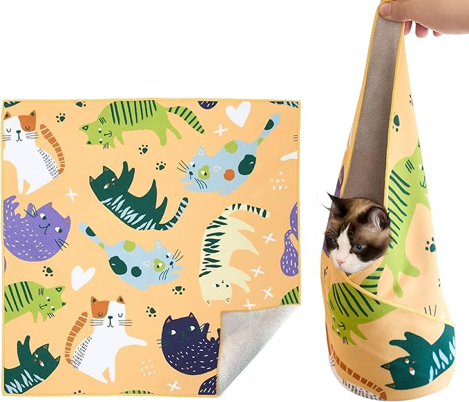 Cat Wrap for Cutting Nails,Cat Wrap for Grooming,Self-Adherent Soft Cat Blanket,Anti-Scratch Anti-Escape Multifunctional Cat Grooming Bag Pet Tool(27.6" X27.6",Within 23.57lbs)