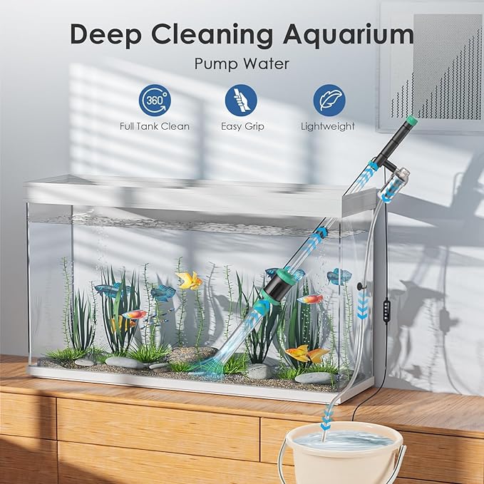 AKKEE Aquarium Vacuum Gravel Cleaner, 8 in 1 Multifunctional 36W Fish Tank Gravel Cleaner Vacuum for Water Changer Wash Sand Water Filter Circulation Waterproof Aquarium Vacuum Cleaner Timed Off