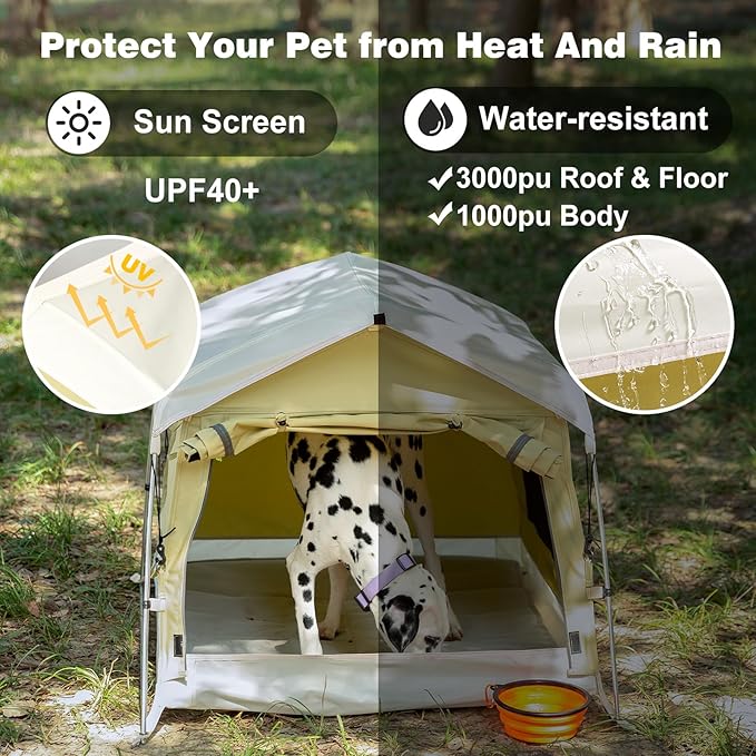 Dog Tent Cotton Fabric, Aluminum Poles and Camping Mat, Outdoor Weatherproof, Dog House Outdoor, Breathable with 2 Side Windows, Portable and Collapsible (Green, Large)