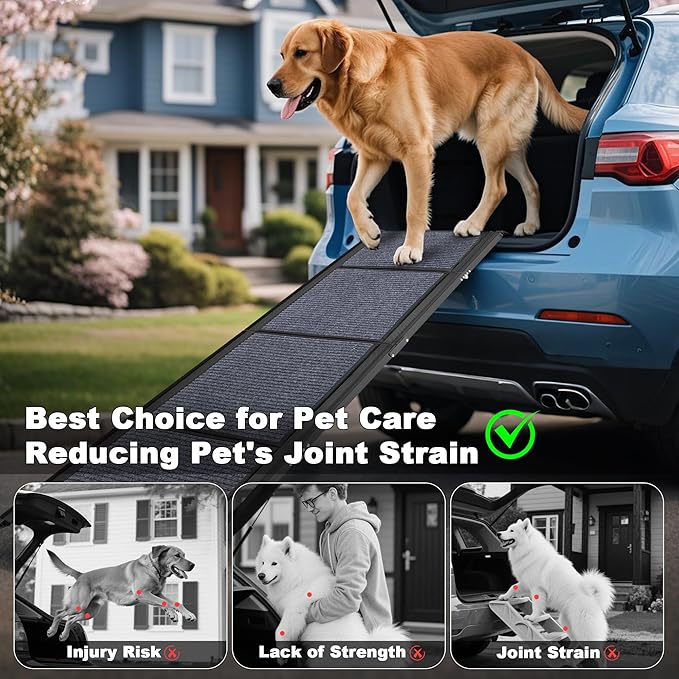 AQUILLA Dog Ramp for Car, 71" Extra Long Folding Dog Ramp, Anti-Slip Felt Surface, Lightweight Pet Ramps for Large Dogs, Portable Outdoor Dog Car Ramp for SUV, Truck, Up to 250LBS (71" L x 19.7" W)