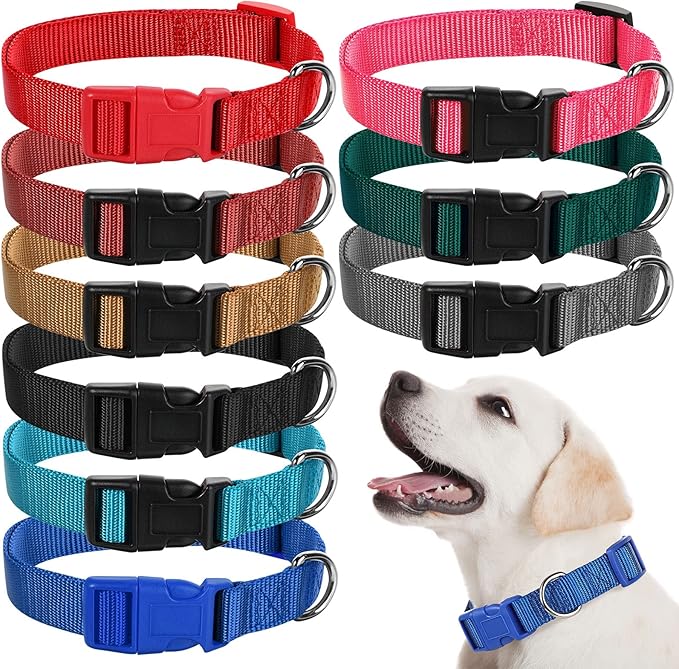 9 Pieces Adjustable Dog Collar for Animal, Soft Nylon Pets Puppy Collar with Quick Release Buckle Holder Bulk for Dogs Walking Running Training(Medium,Retro Colors)