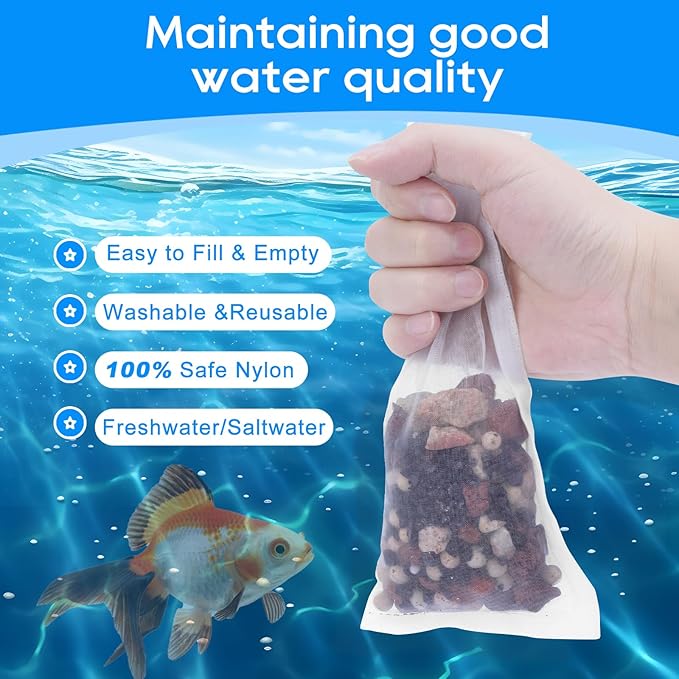 15PCS Media Bags for Aquarium, Extra Fine Mesh Bag Reusable Nylon Net Aquarium Filter Bags with Plastic Zipper for Extra Fine Resins Filter, 2.4 x 4 Inch