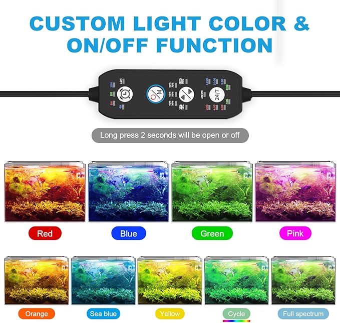 24/7 Mode LED Aquarium Light for Plants-Sunrise-Daylight-Moonlight Mode, Fish Tank Light with Auto On/Off, 7 Colors, Adjustable Timer/Brightness for 30 Inch to 36 Inch Freshwater Tank, 24W