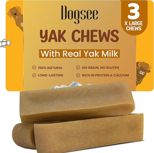 Dogsee Original Himalayan Yak Cheese Chews 1lb (XL - 3 Pieces) | Rawhide-Free | Long-Lasting | Fights Plaque & Tartar | Supports Dental Health