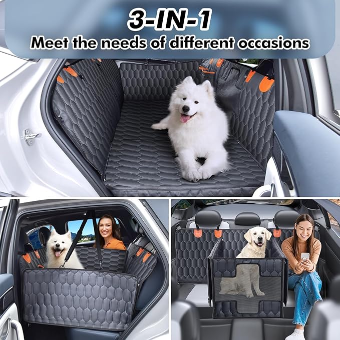 3-in-1 Convertible Dog Car Seat Extender & Booster Seat – 400lb Capacity, Waterproof 600D Oxford with Hard Bottom, Scratch-Proof Hammock for Cars & SUVs