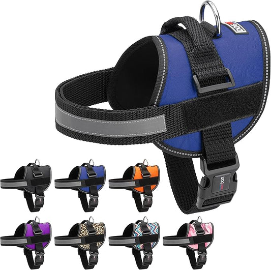Dogline Dog Harness, Reflective No-Pull Adjustable Vest with Handle for Walking, Training, Breathable, No - Choke Harness for Small, Medium or Large Dogs Room for Patches Girth 15 to 18 in Cyan Blue