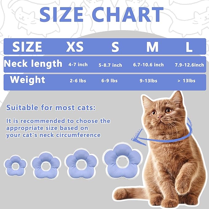 Cat Cone Collar Soft, Waterproof Cats Cones to Stop Licking After Surgery, Adjustable Soft Elizabeth Cats Collars for Wound Healing, Flower Shape Cat Recovery Collar (Purple, Medium)