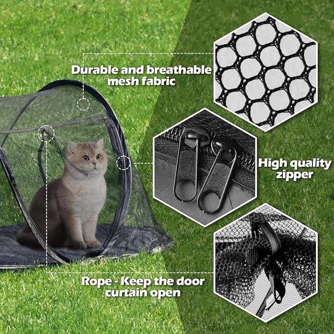 Cat Tent Outdoor, Pet Enclosure Tent Suitable for Cats and Small Animals, Indoor Playpen Portable Exercise Tent with Carry Bag（Black）