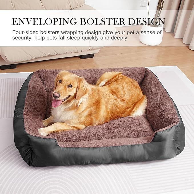 Dog Beds for Extra Large Dogs, Rectangle Washable Pet Bed with Sides, Big Dog Couch Bed with Non-Slip Bottom