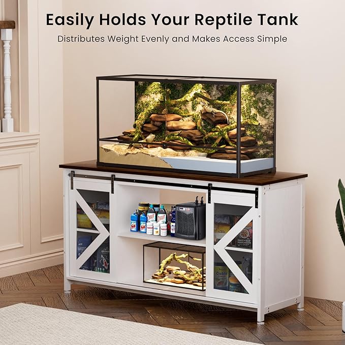 55-75 Gallon Aquarium Stand Heavy Duty Steel Frame, Fish Tank Cabinet with Accessories Storage for Reptile Terrarium & Turtle Tank - 1000lbs Capacity (White)