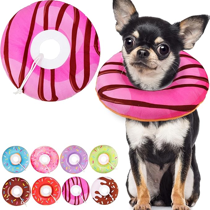 Cat Cone Collar Soft, Cute Cat Donut Collar After Surgery, Adjustable Kitten Recovery Cones to Stop Licking, Lightweight Neck Elizabethan Collars for Cats Kittens (Chocolate Pink, Large)