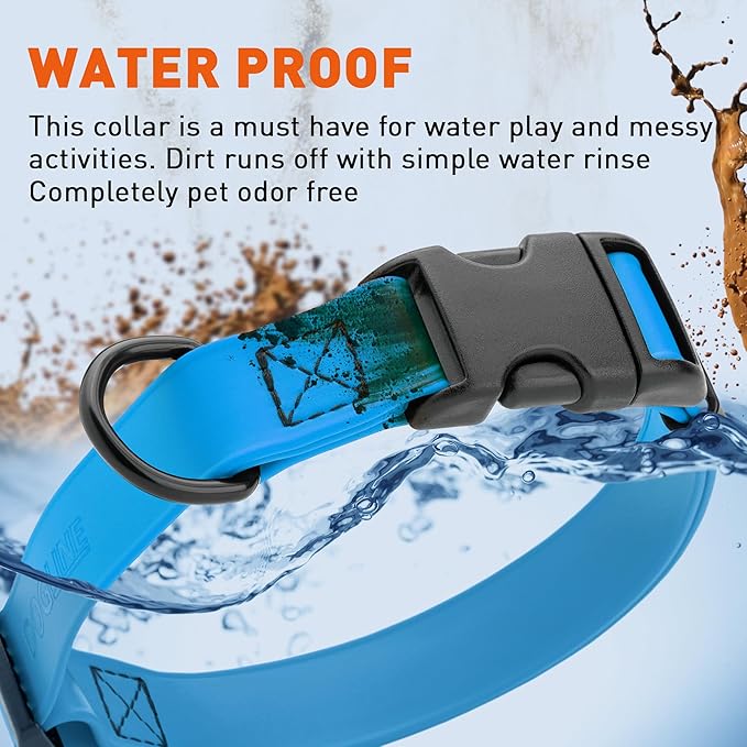 Dogline Biothane Waterproof Dog Collar with Quick Release Buckle Strong Coated Nylon Webbing with Odor- Proof for Easy Care Easy to Clean Fits Small Medium or Large Dogs, Dogline Blue 1" W 15-23" L