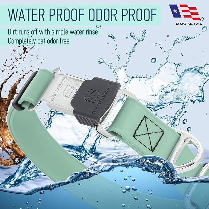 Dogline Biothane Waterproof Dog Collar with Herm Sprenger Stainless Steel Quick Release Buckle – Heavy Duty Tactical Durable Collar for Dogs – Comfortable and Safe Pet Collar, W 1" L 15-25" Sage Green