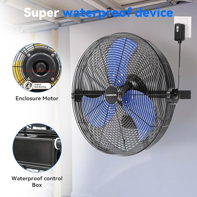2600 CFM 14 inch Outdoor High Velocity Wall Mounted Fan, 3-Speed Metal Fans with IP44 Enclosure Motor, Industrial Grade Weatherproof Wall Fan for Patio, Greenhouse, Garage, and Gazebo