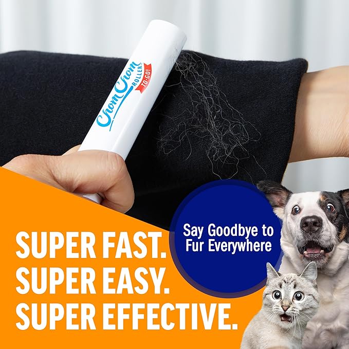ChomChom Roller for Pet Hair - Reusable Lint Roller Pet Hair Removal Tool for Clothes, Couches, Cars and Travel - Cat Dog Hair Remover, Compact, No Sticky Refills Needed (Travel Togo)