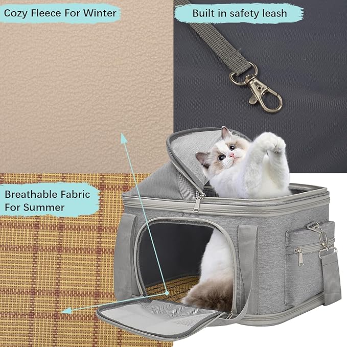 2-in-1 Stylish Dog Purse Carrier Soft-Sided Carriers Travel Tote Bag for Small Dogs Cats, Fashion Foldable Pet Bag for Puppies Small Animals with Pockets (Grey, 16.2" x 11.4" x 13")