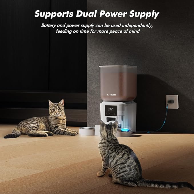 Automatic Cat Feeder for 2 Cats - 8L/34 Cups Large Capacity Auto Food Dispenser with LCD Screen, 2 Food Trays, Timed Cat Feeder, Up to 50 Portions 6 Meals Per Day, Keep Fresh, White