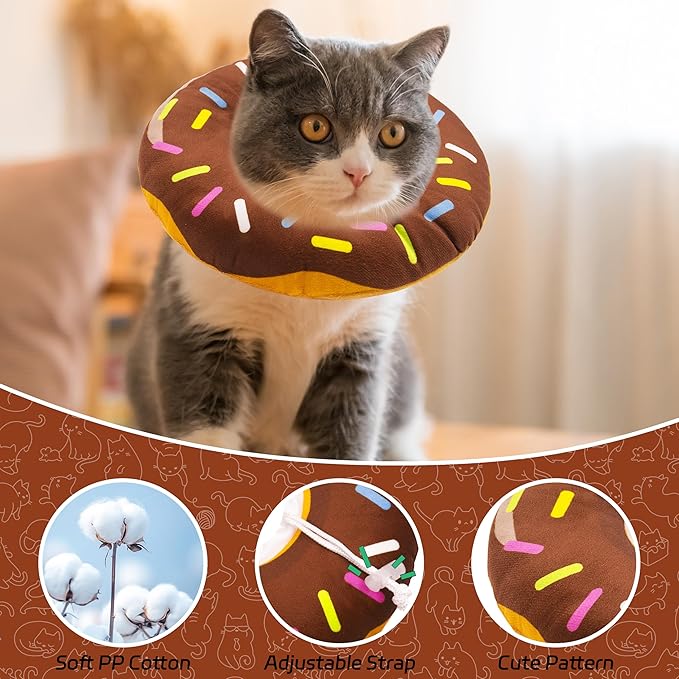 Cat Cone Collar Soft, Adjustable Cat Recovery Collar for Small Medium Large Cats, Cute Donut E Collar After Surgery, Elizabethan Cones for Cats Kittens After Surgery(Donut Brown, Large)