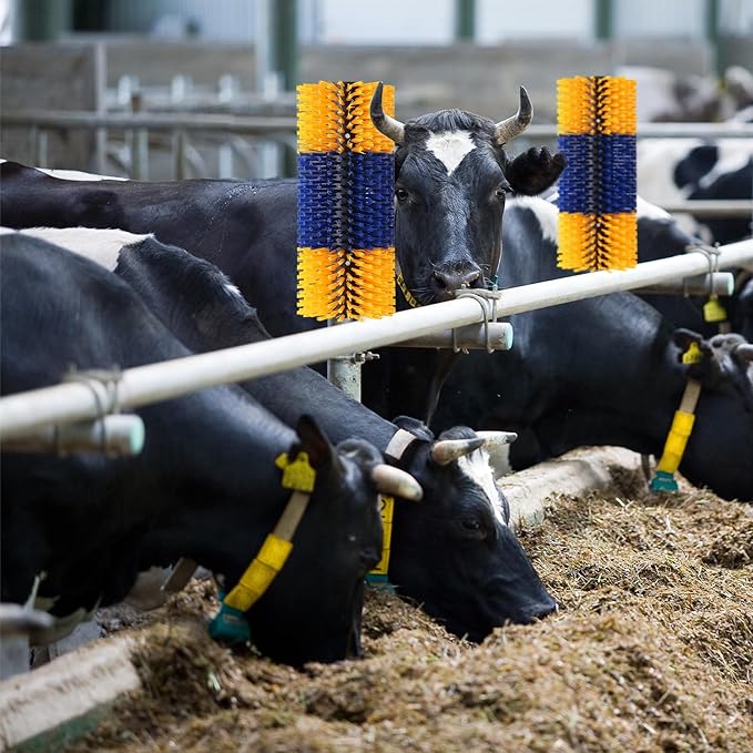 2PCS Livestock Scratching Brush, 17.5 x 7.8 Inch Goat Brushes for Grooming, Horse Brushes for Shedding, Livestock Brush with 8 Screws Great for Horse, Elk, Cattle, Pig, Sheep（Yellow）