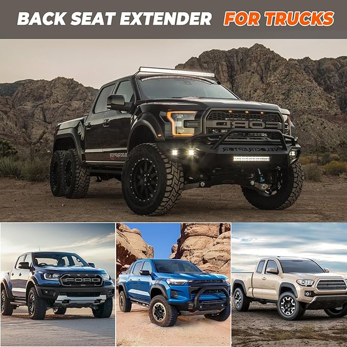 Dog Back Seat Extender for Truck, Hard Bottom Dog Car Seat Cover-Strong Support Waterproof Scratch-Proof Pet Hammock for Full Size F150/RAM1500/Silverado Crew Cab Pickup, Black with Orange